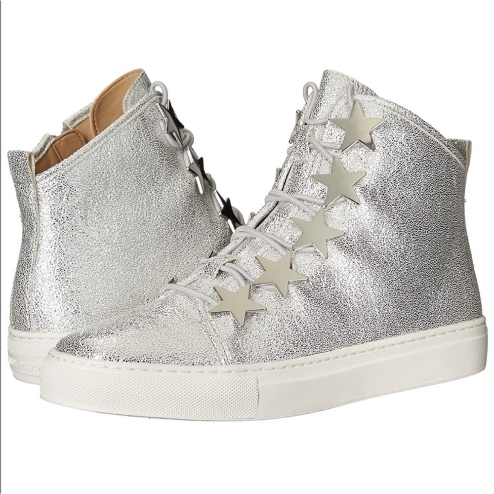 Katy Perry Glamorous Silver Star High-Top Sneakers 7 with zipper closure